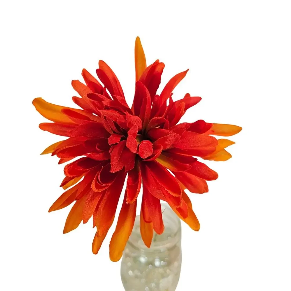 Artificial Silk Fall Mum Flowers 16 Orange Red Stems Autumn Floral Wreath Craft